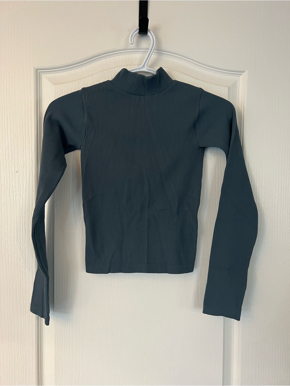 Zara Dark Teal Ribbed Mock Neck Long Sleeve Top